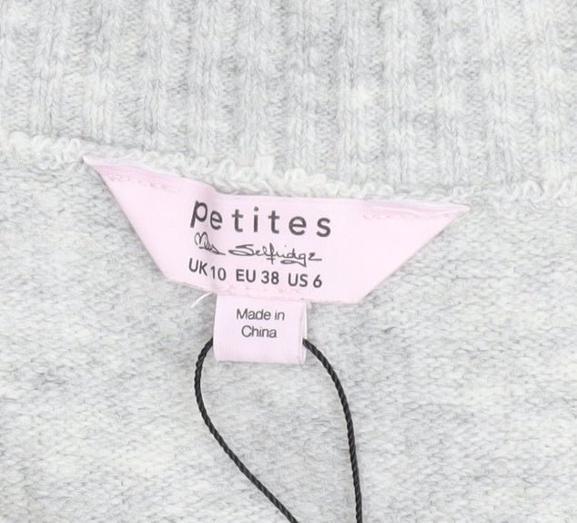 Miss Selfridge Petites Grey Knit Crew Neck Long Sleeve Jumper UK 10