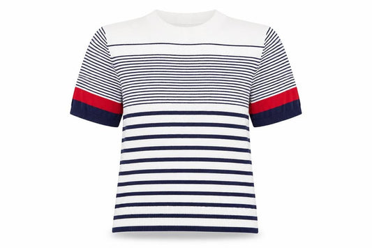 Pop England Womens Multicoloured Striped Knit Short Sleeve Top Size 4