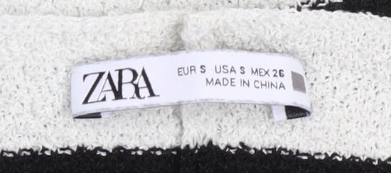 Zara Women Black White Striped V-Neck Relaxed Knit Jumper Size 8