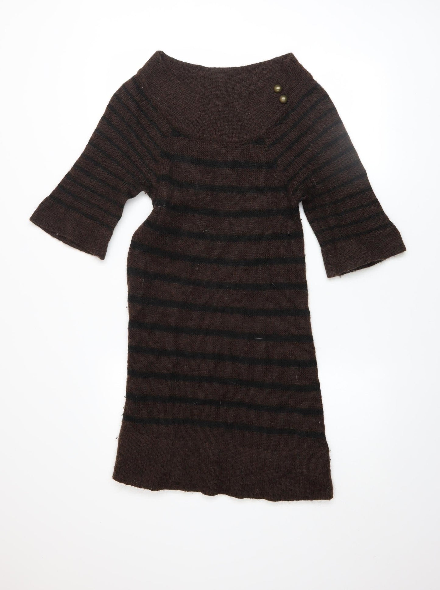 MNG Women Brown Striped Jumper Dress Size 12 3/4 Sleeve Knit