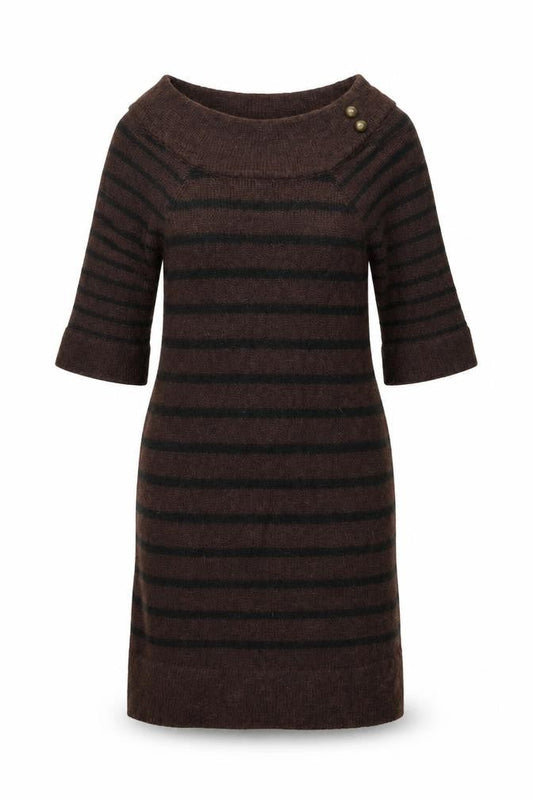 Mango Women Brown Striped Jumper Dress Size 12 3/4 Sleeve Knit