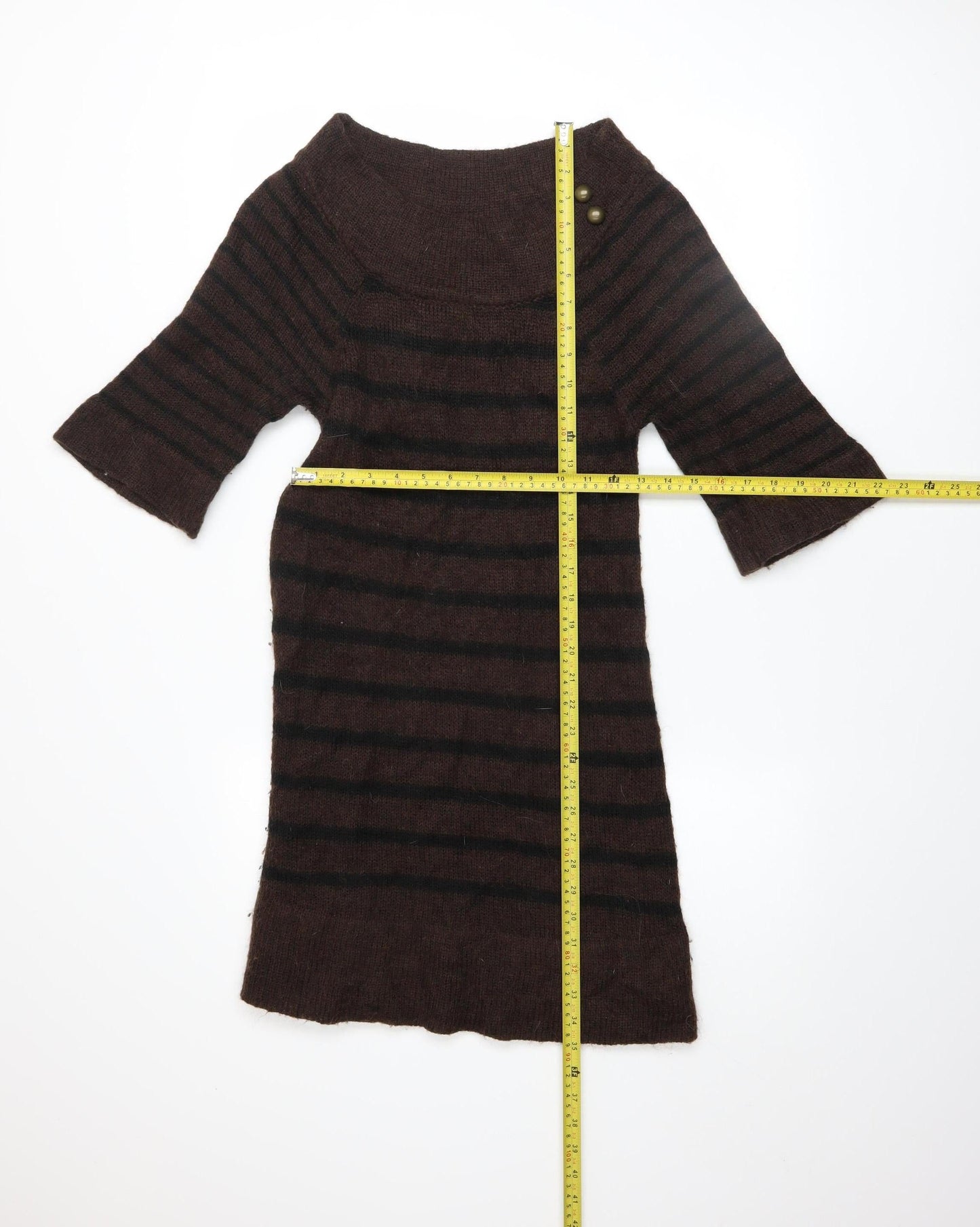 MNG Women Brown Striped Jumper Dress Size 12 3/4 Sleeve Knit