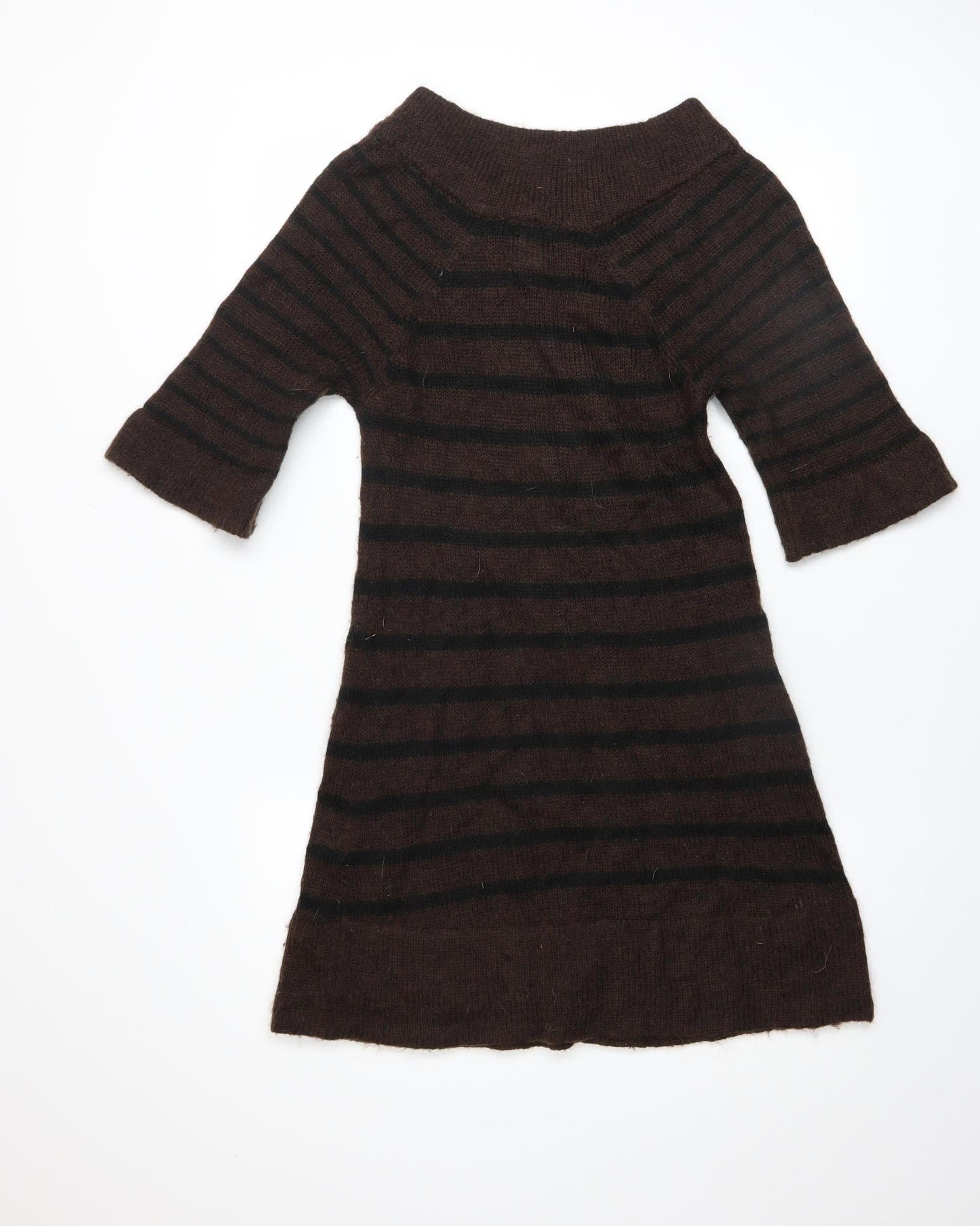 MNG Women Brown Striped Jumper Dress Size 12 3/4 Sleeve Knit