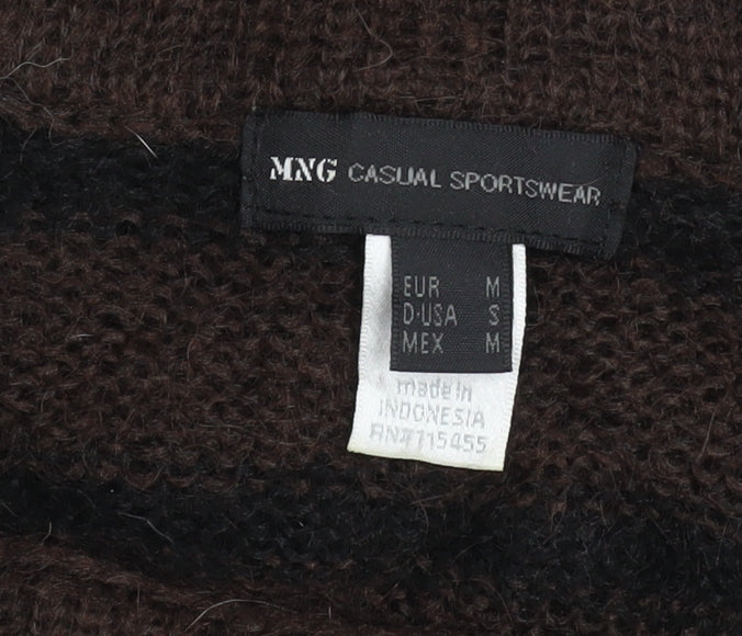 MNG Women Brown Striped Jumper Dress Size 12 3/4 Sleeve Knit