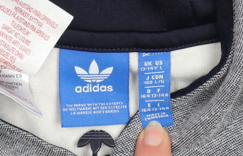 Adidas Boys Grey Half Zip Hoodie 13-14 Years Cotton Blend Hooded Sweatshirt
