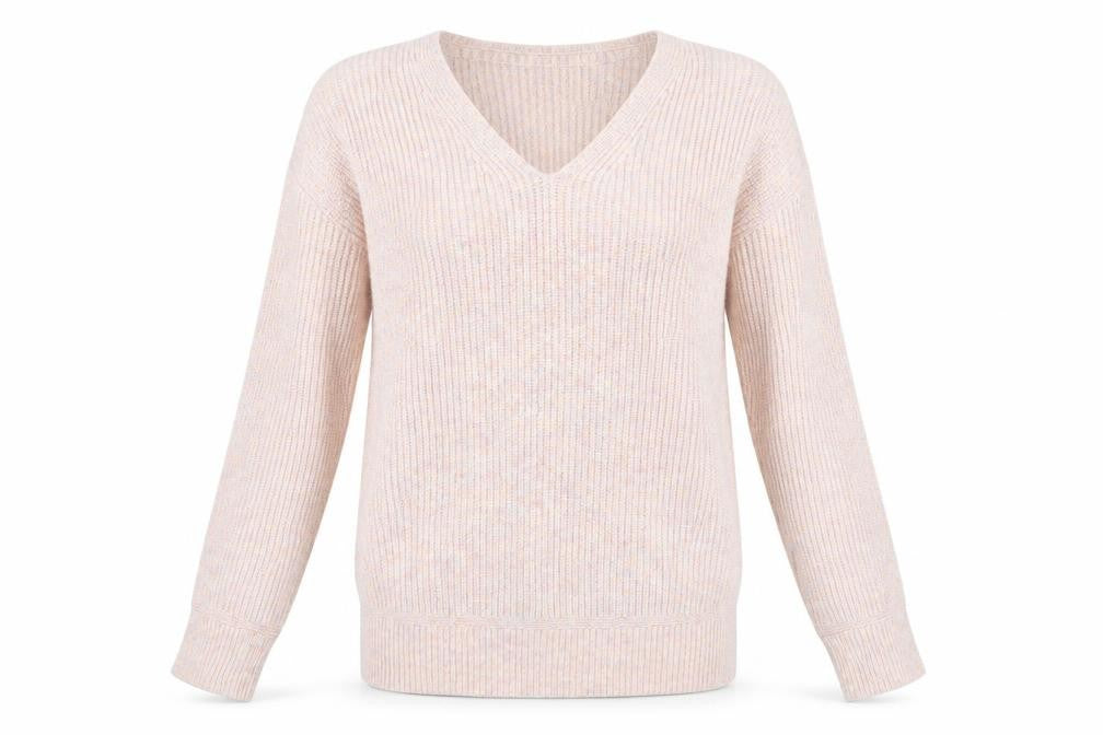 Marks & Spencer Women's Beige V-Neck Knit Jumper Size S