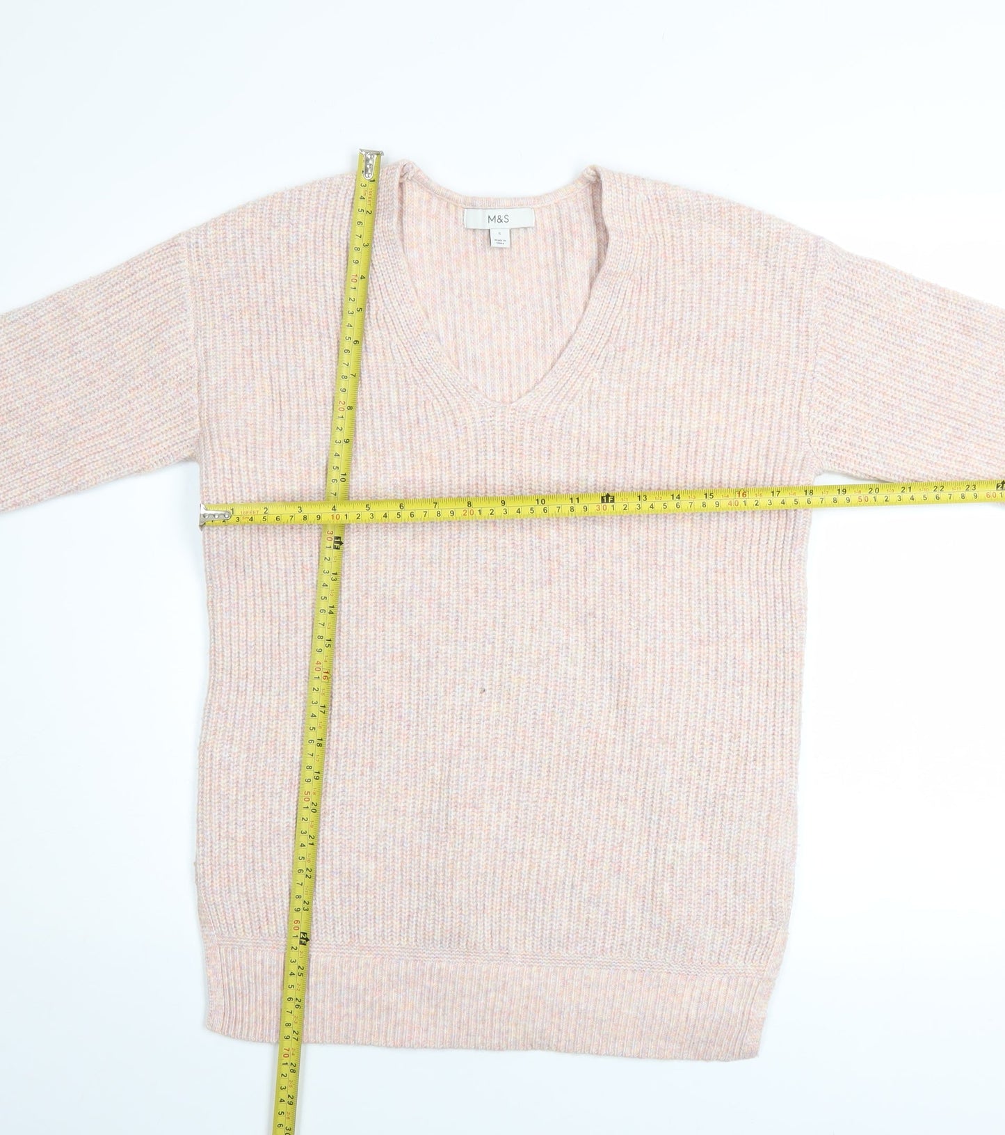 Marks and Spencer Women's Beige V-Neck Knit Jumper Size S