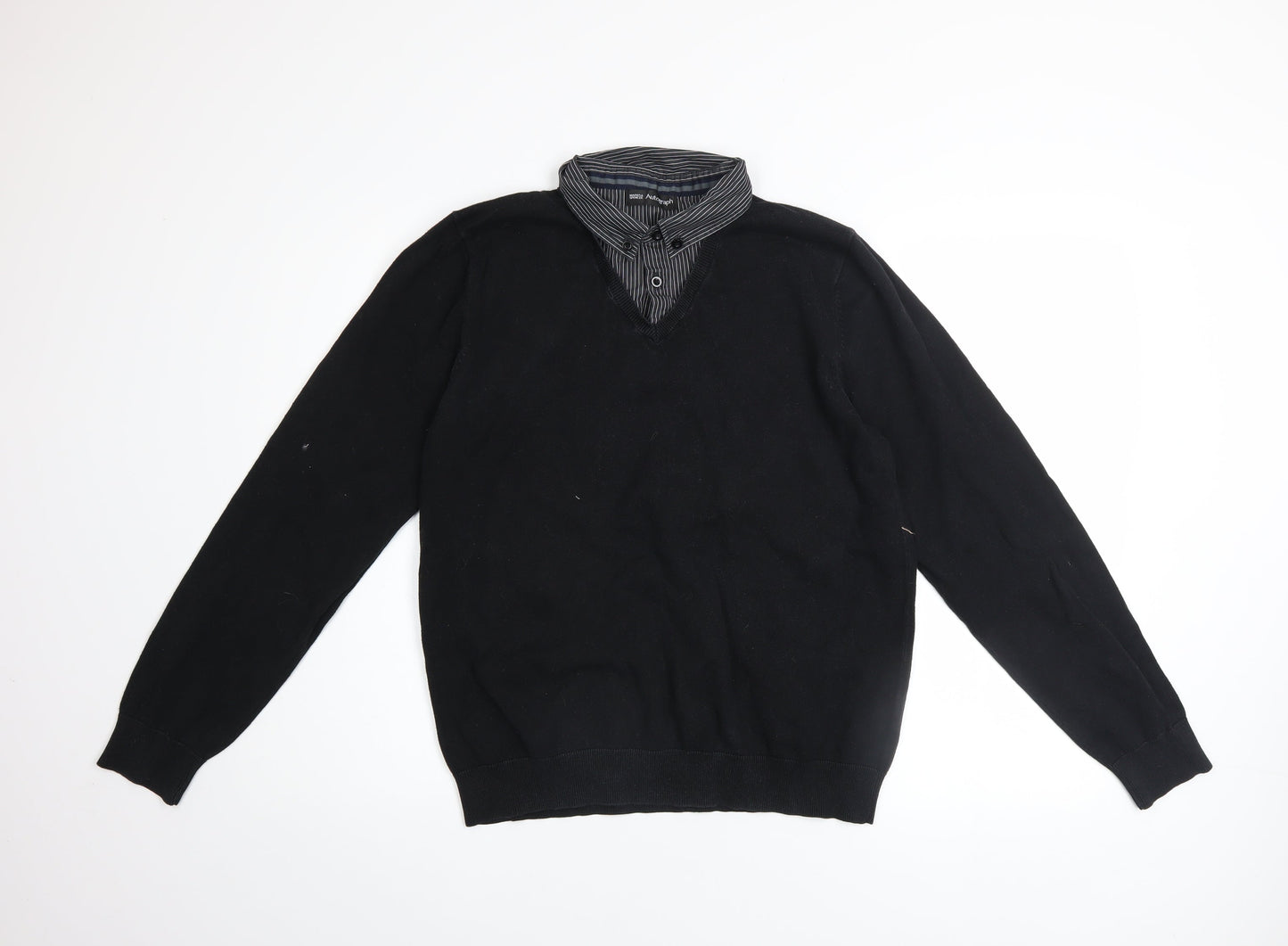 Marks and Spencer Men's Black V-Neck Pullover Jumper Medium