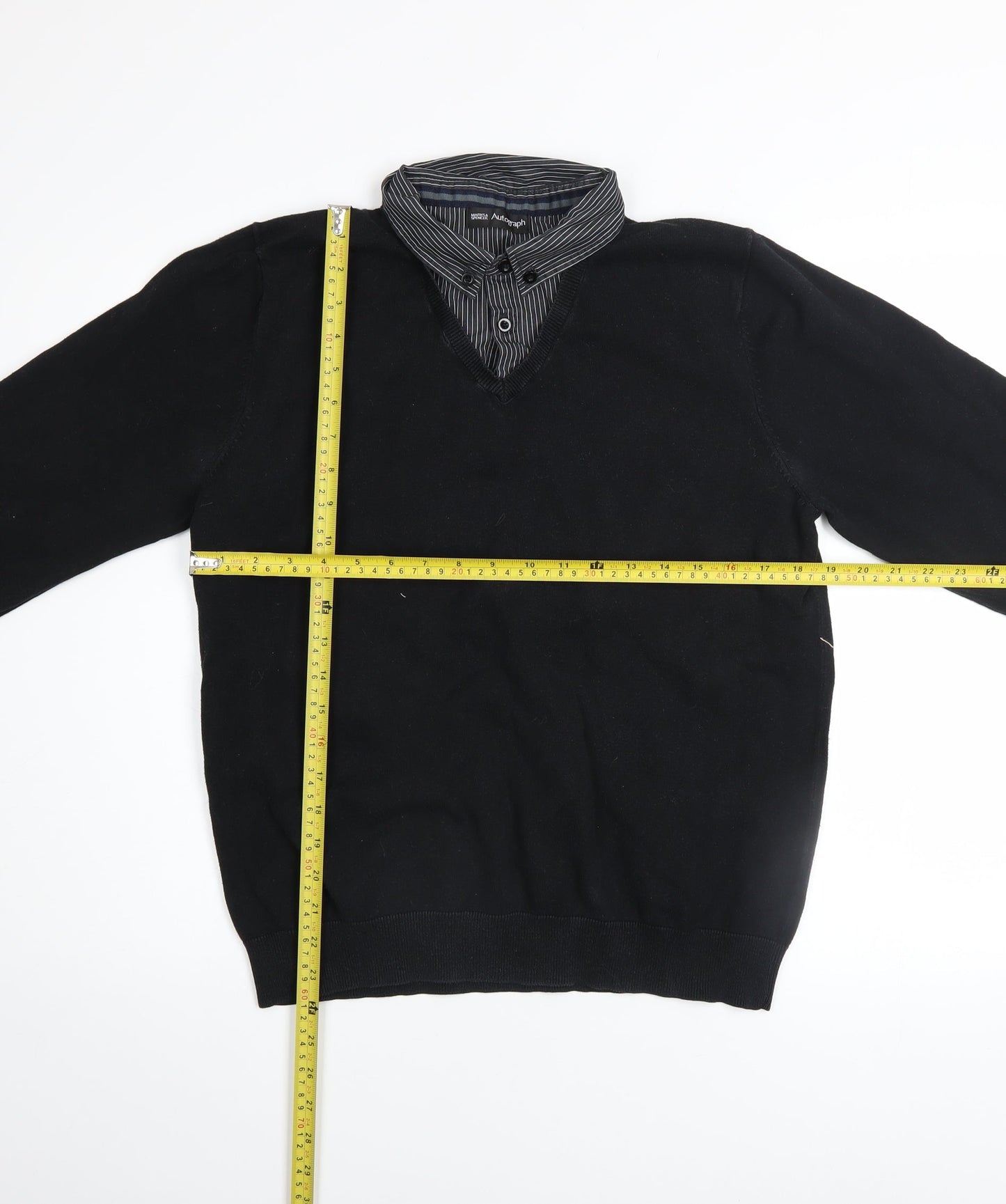 Marks and Spencer Men's Black V-Neck Pullover Jumper Medium