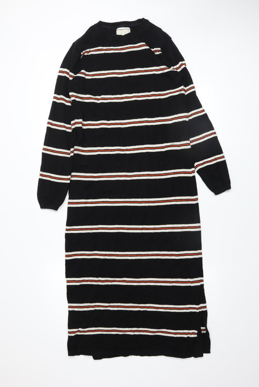 People Tree Women’s Black Striped Jumper Dress Size 10 Organic Cotton