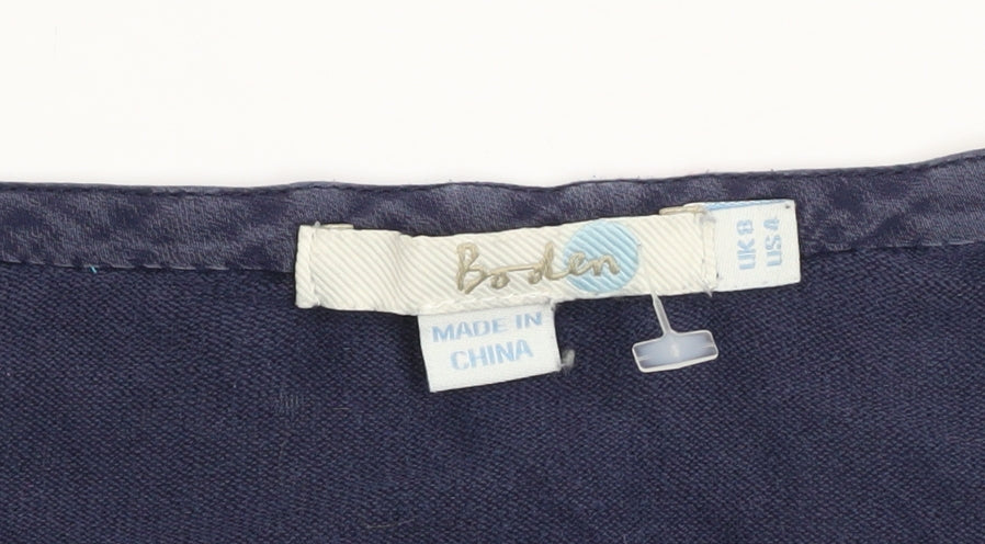 Boden Women Blue Silk Cotton Long Sleeve Round Neck Pullover Jumper UK 8
