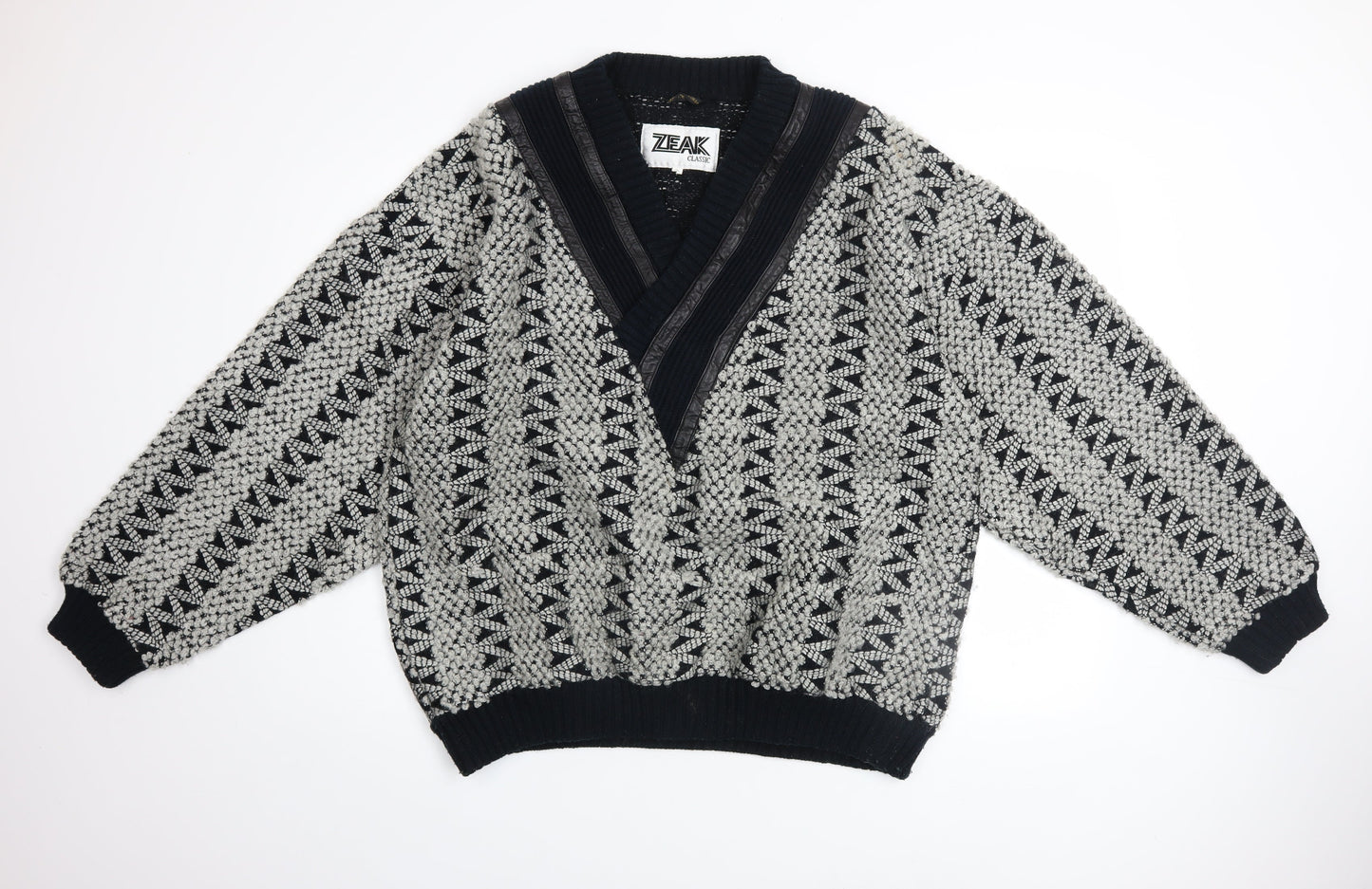 Zeak Classic Men's Black Grey Patterned Cardigan XL Acrylic Knit