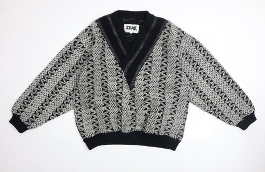Zeak Classic Men's Black Grey Patterned Cardigan XL Acrylic Knit