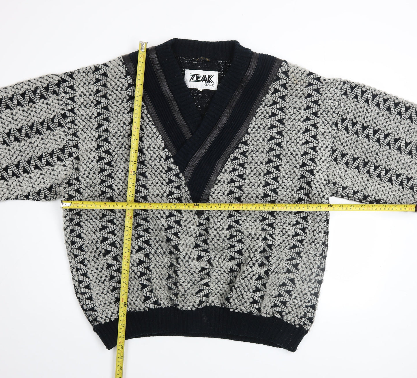 Zeak Classic Men's Black Grey Patterned Cardigan XL Acrylic Knit