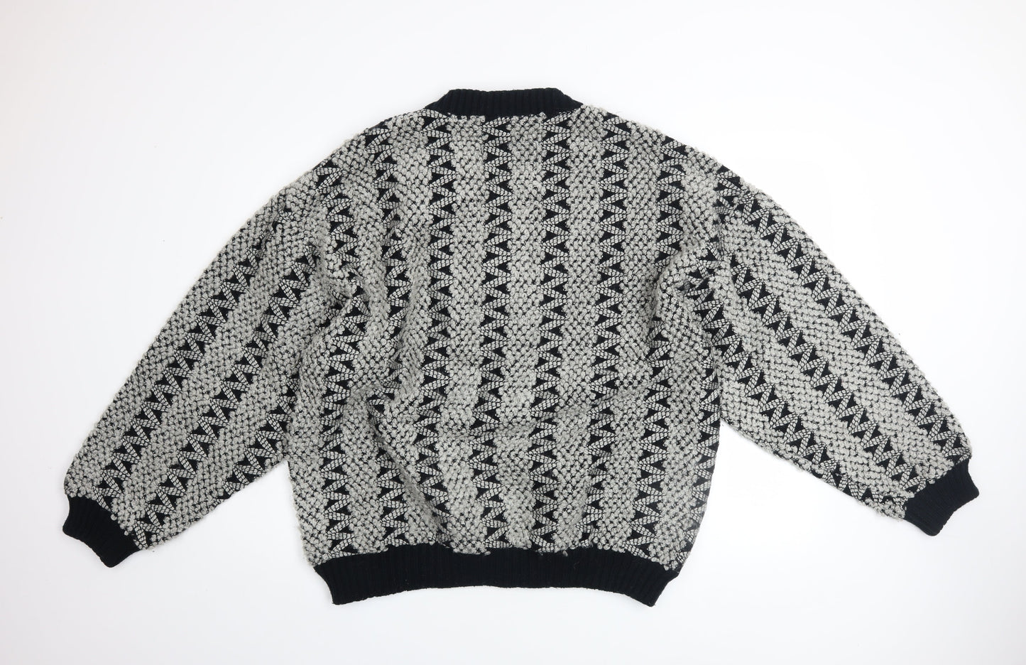 Zeak Classic Men's Black Grey Patterned Cardigan XL Acrylic Knit