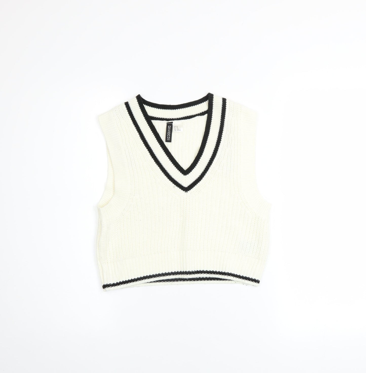 H&M Women Ivory V-Neck Sleeveless Knit Jumper Vest XS