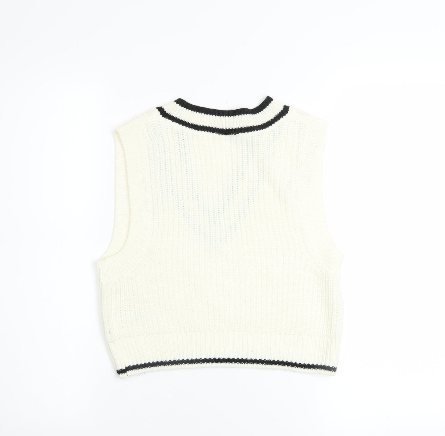 H&M Women Ivory V-Neck Sleeveless Knit Jumper Vest XS
