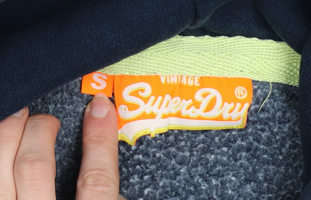 Superdry Women Navy Blue S Pullover Hoodie with Logo Print