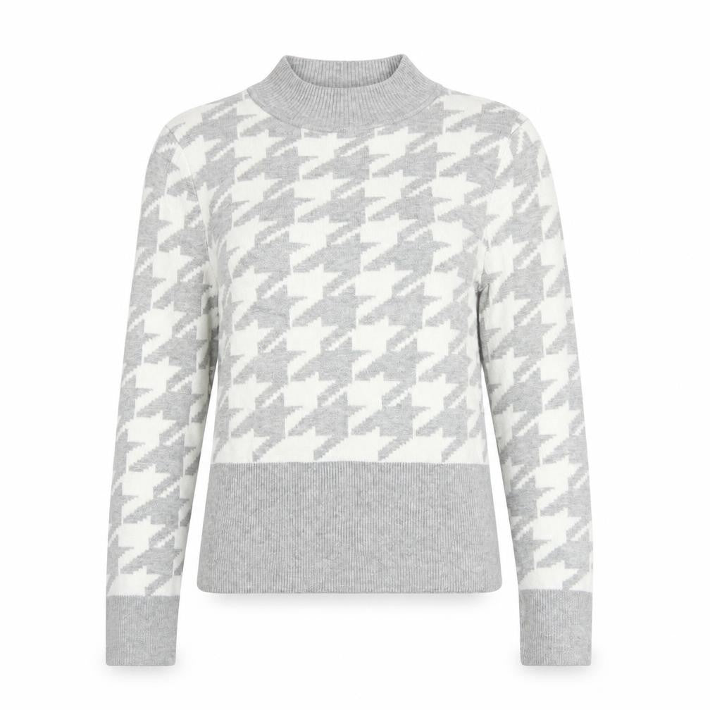 Marks & Spencer Women Grey Mock Neck Houndstooth Knit Jumper Size 10