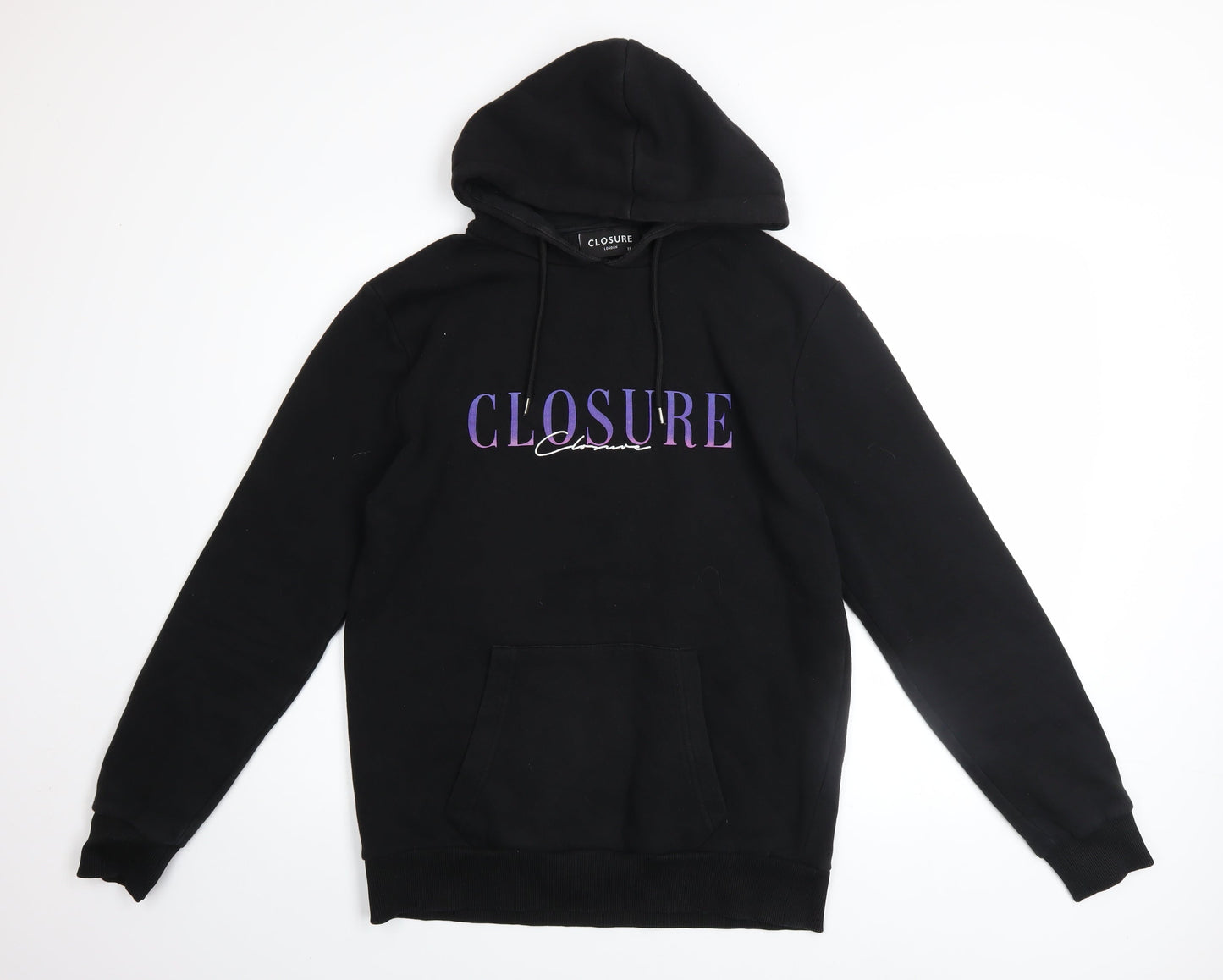 Closure London Men's Black Pullover Hoodie M Regular Fit Graphic Print