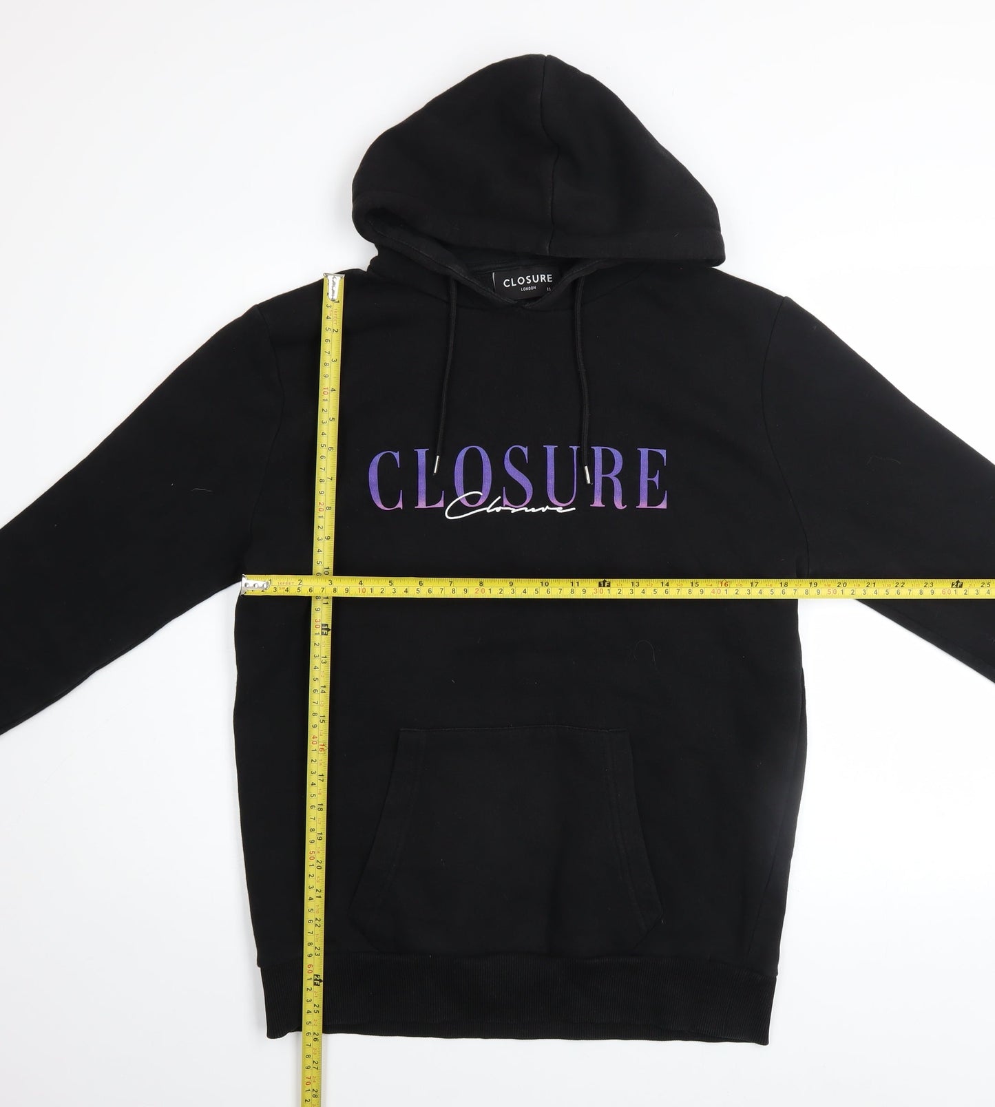 Closure London Men's Black Pullover Hoodie M Regular Fit Graphic Print