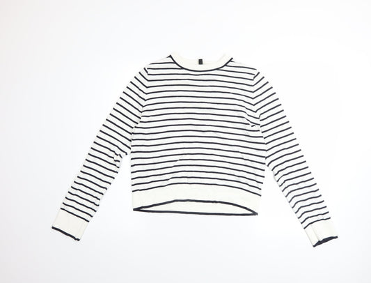 H&M Divided Women’s White Navy Striped Crew Neck Jumper Size 12