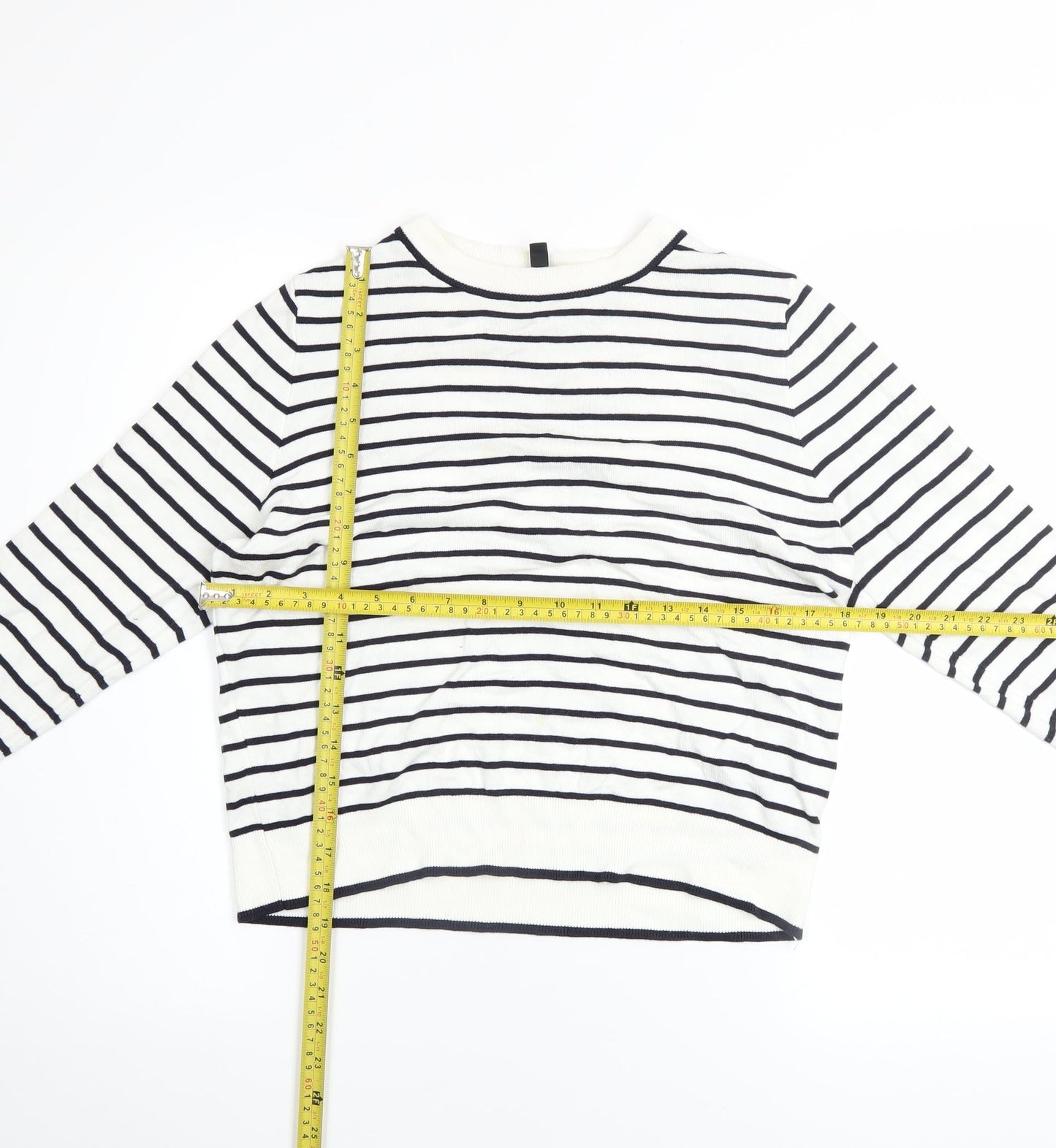 H&M Divided Women’s White Navy Striped Crew Neck Jumper Size 12