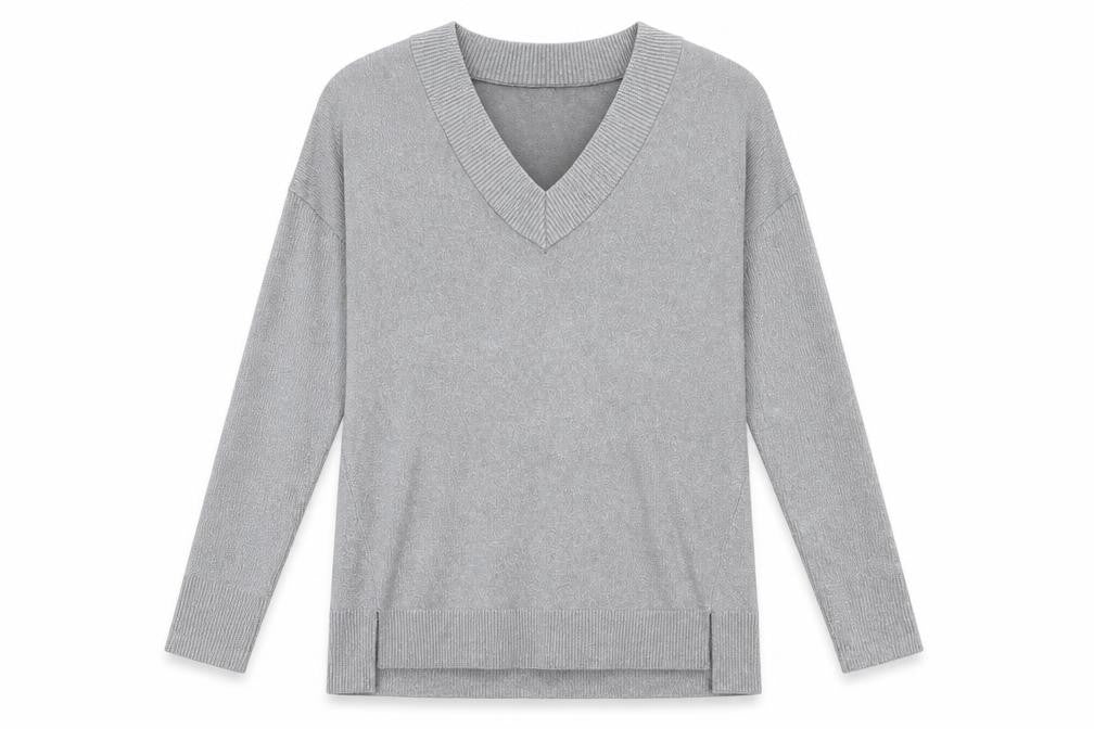 River Island Women’s Grey Metallic V-Neck Long Sleeve Pullover Jumper Size L