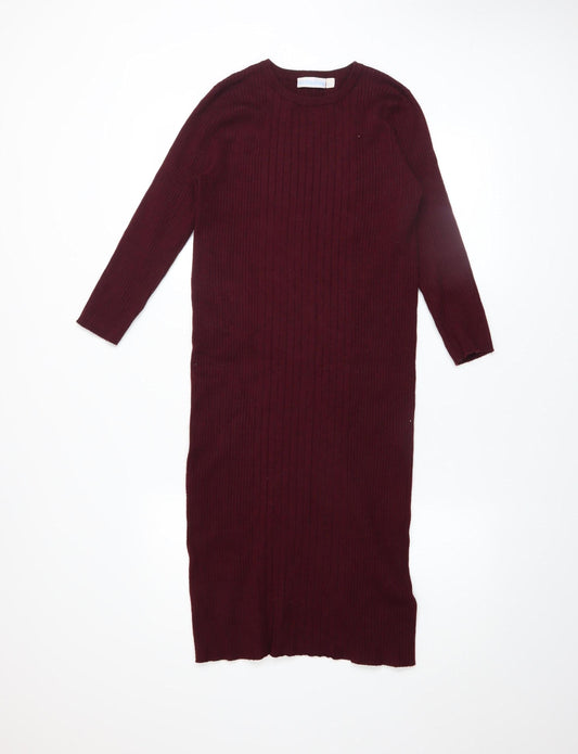 JoJo Maman Bébé Women Red Knit Midi Bodycon Dress Size S