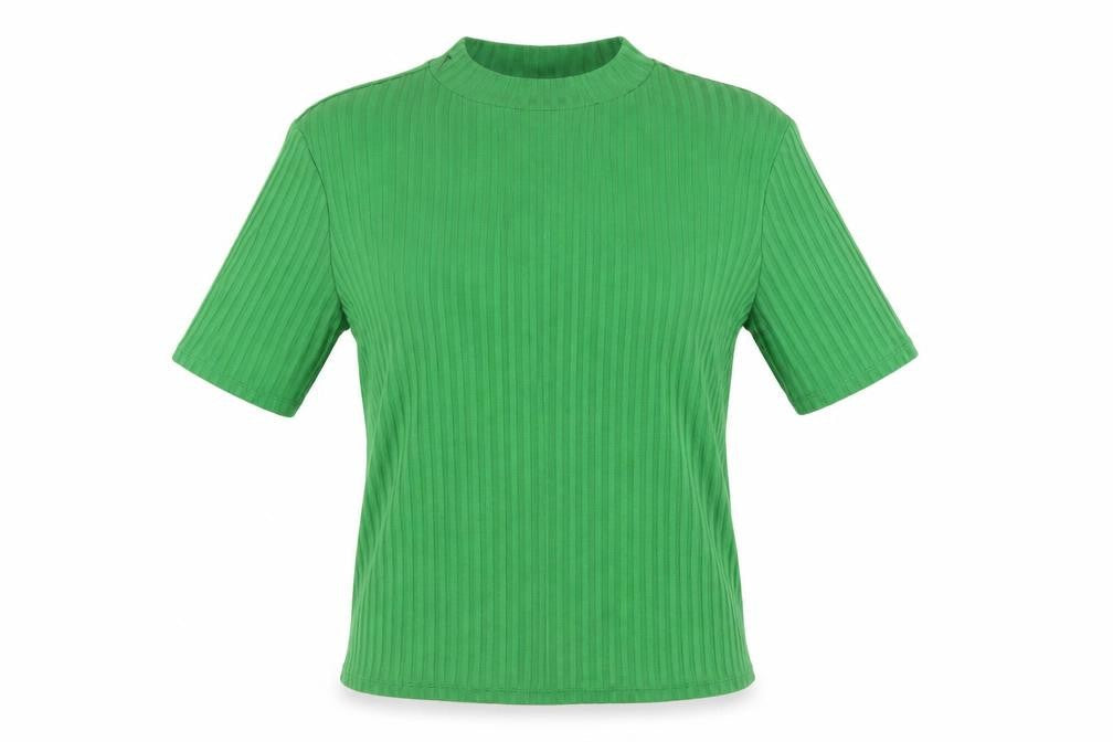 H&M Women’s Green Ribbed High Neck Short Sleeve Knit T-Shirt M