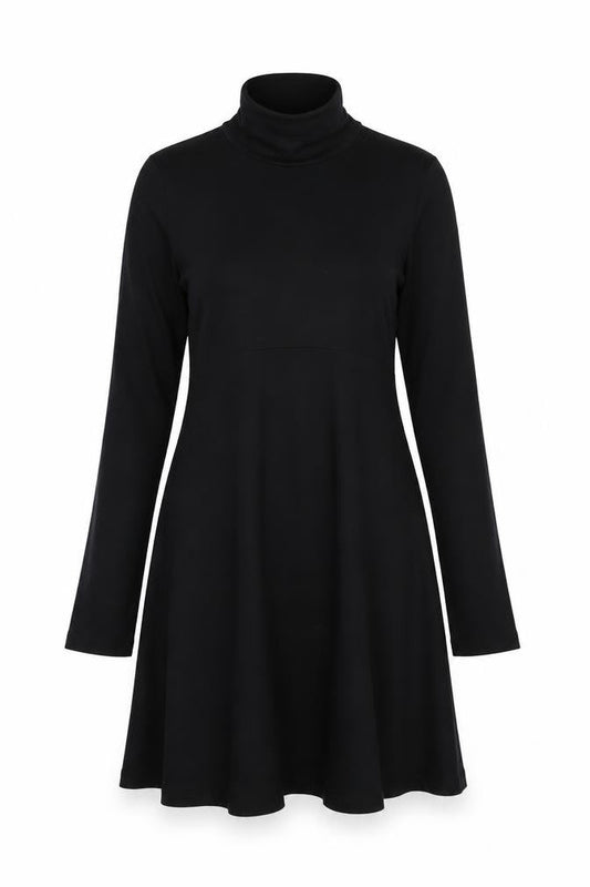 Seraphine Women Black Petite A-Line Roll Neck Jersey Dress UK 10