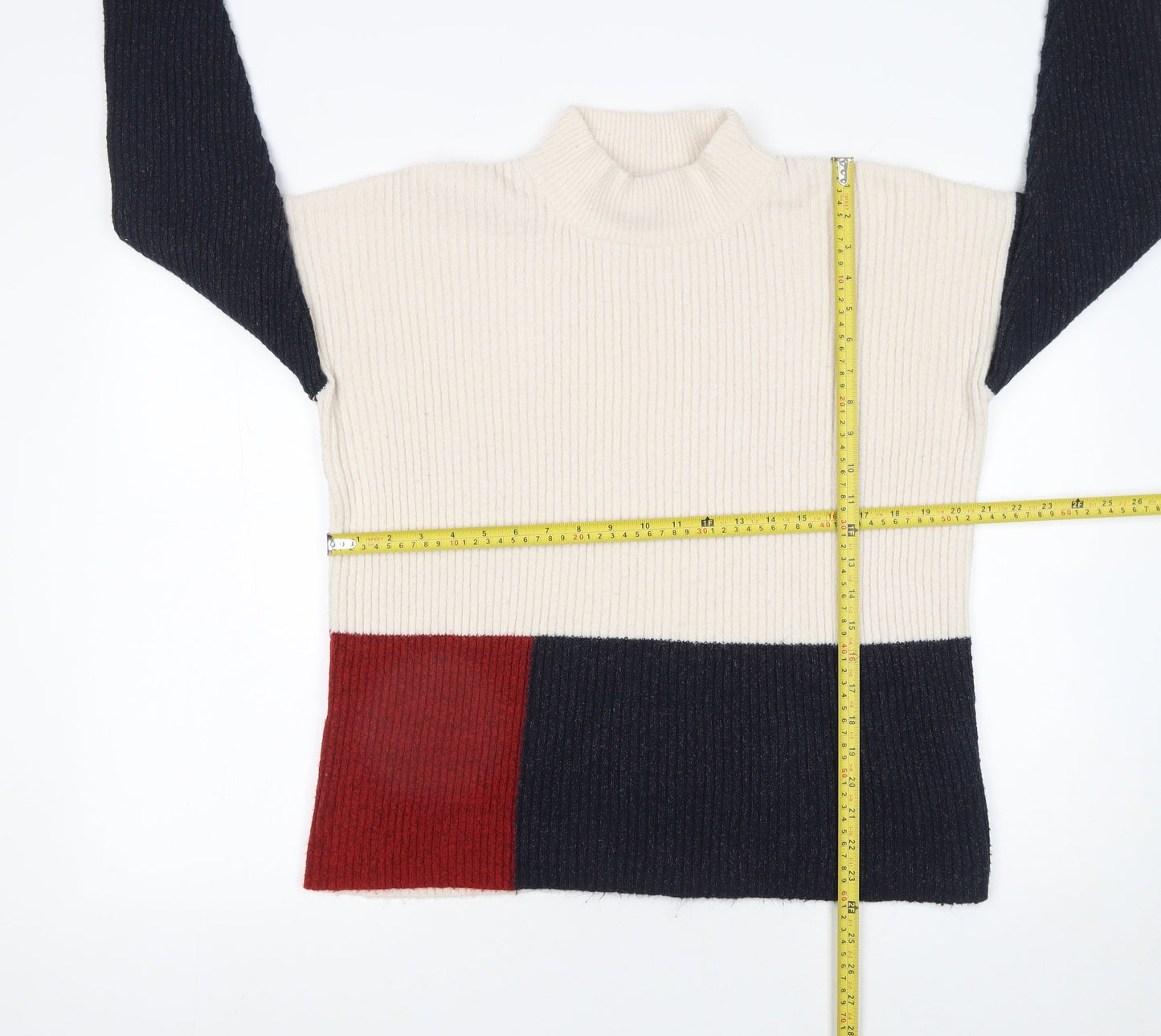 Apricot Women’s Multicoloured Mock Neck Ribbed Knit Jumper Size 12