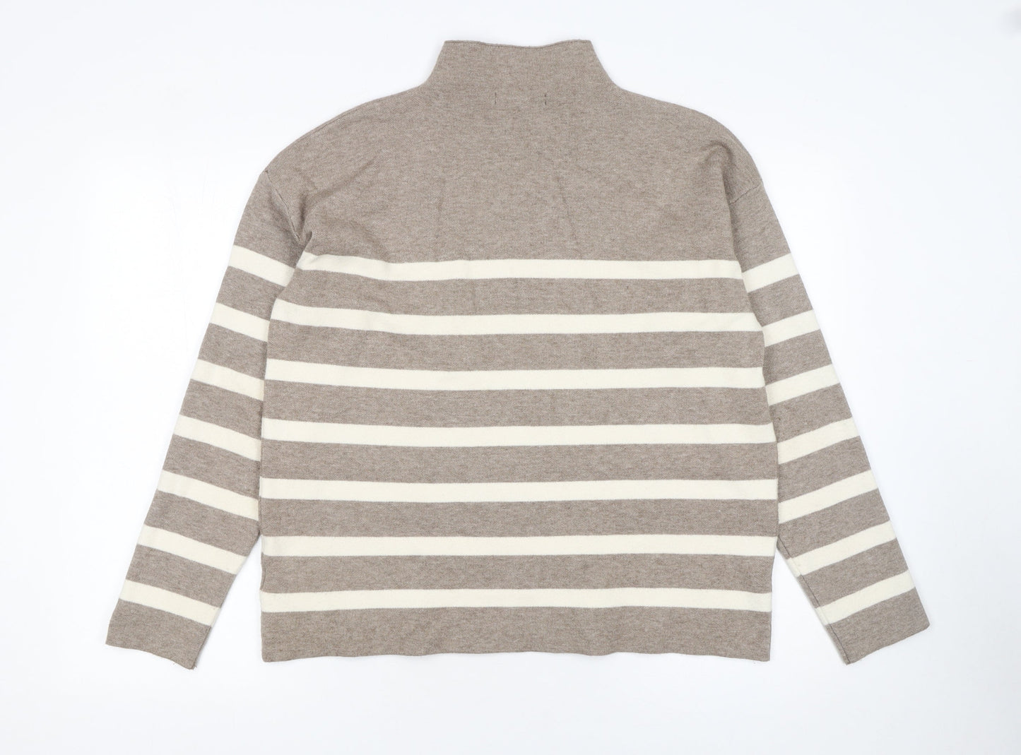 Tahari Women Beige Striped Mock Neck Pullover Jumper Size L