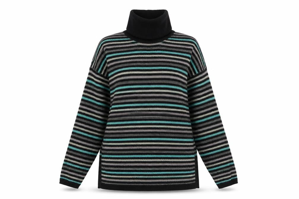 Planet Womens Black Striped Roll Neck Wool Blend Jumper Size M