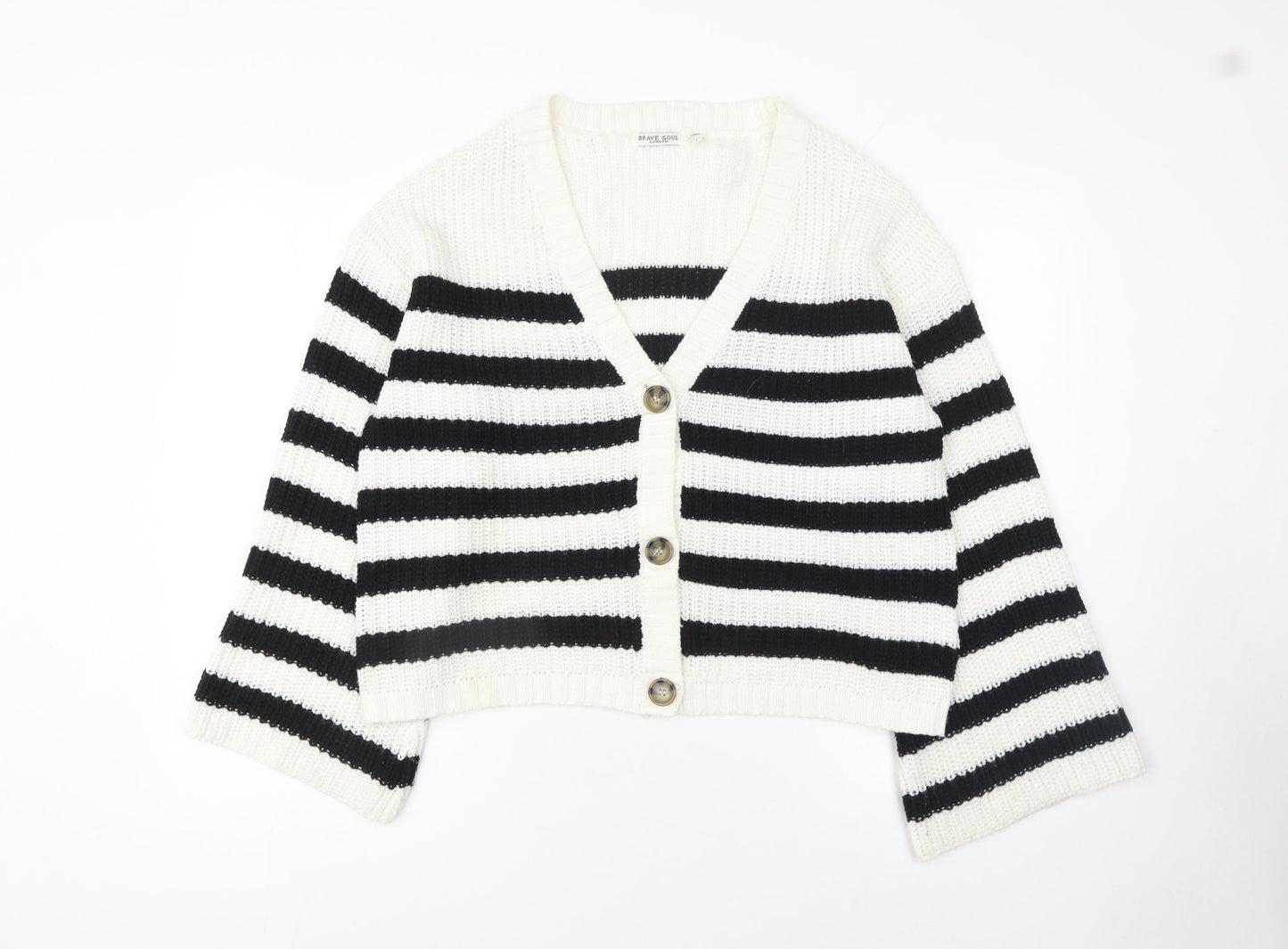 Brave Soul Women’s Black & White Striped Knit Cardigan Size L