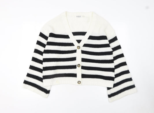 Brave Soul Women’s Black & White Striped Knit Cardigan Size L