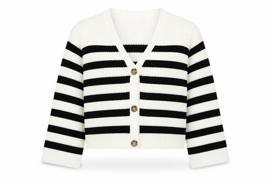 Brave Soul Women’s Black & White Striped Knit Cardigan Size L