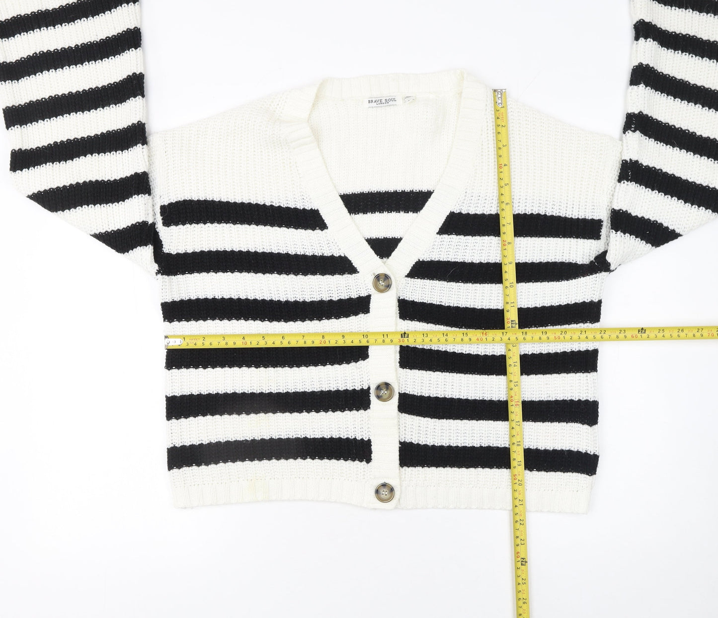 Brave Soul Women’s Black & White Striped Knit Cardigan Size L