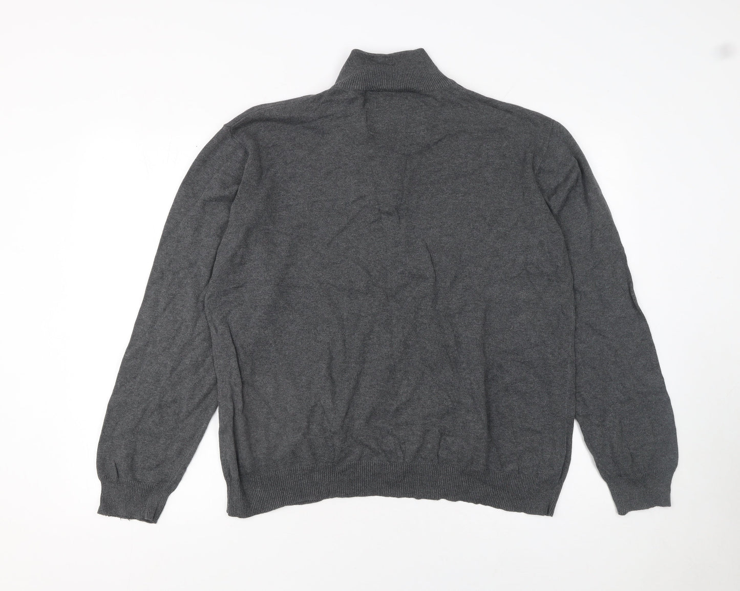 Charles Wilson Men’s Grey High Neck Button Henley Jumper XL Cotton Knit