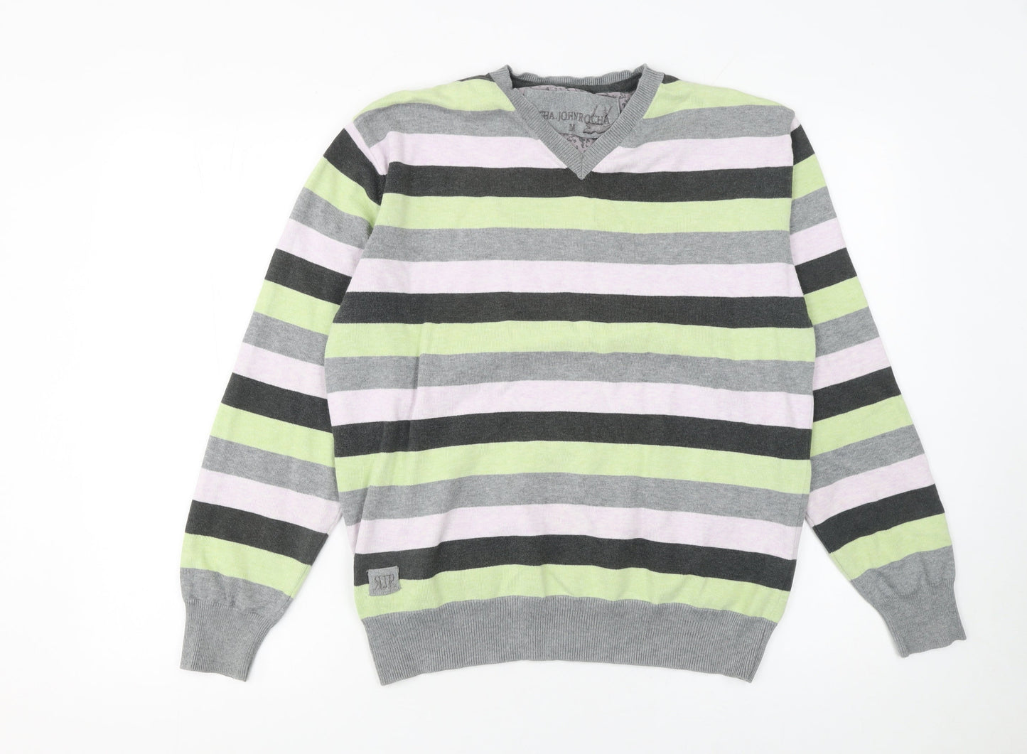 Debenhams Men's Multicoloured Stripe Cotton V-Neck Jumper Medium
