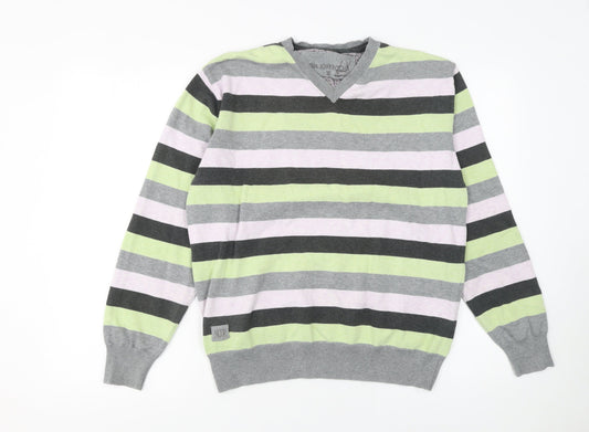 Debenhams Men's Multicoloured Stripe Cotton V-Neck Jumper Medium