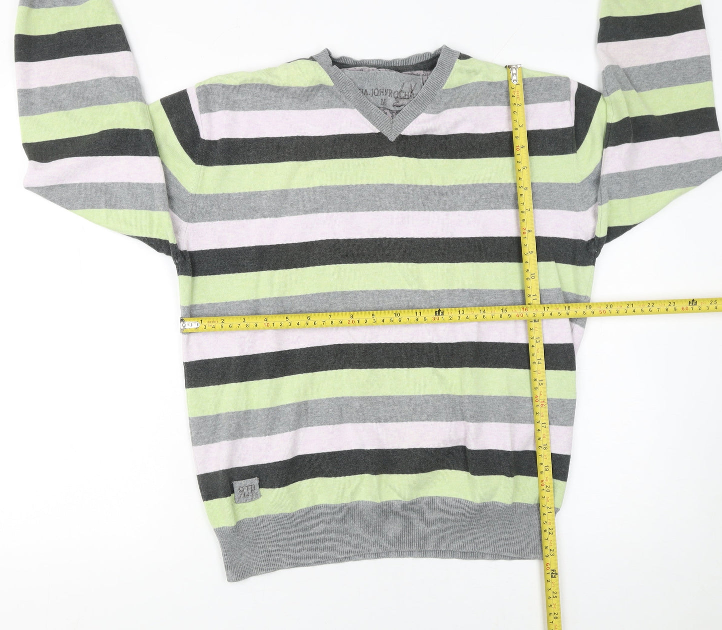 Debenhams Men's Multicoloured Stripe Cotton V-Neck Jumper Medium