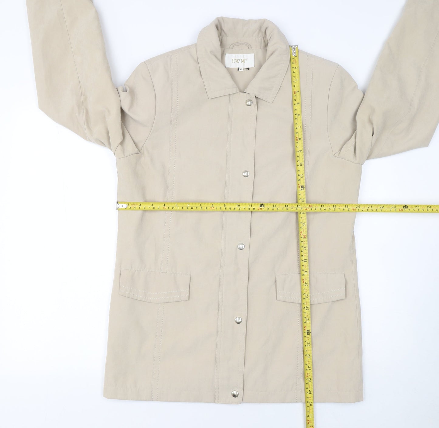 EWM Women’s Beige Mid-Length Casual Jacket Size 12 Polyester Blend