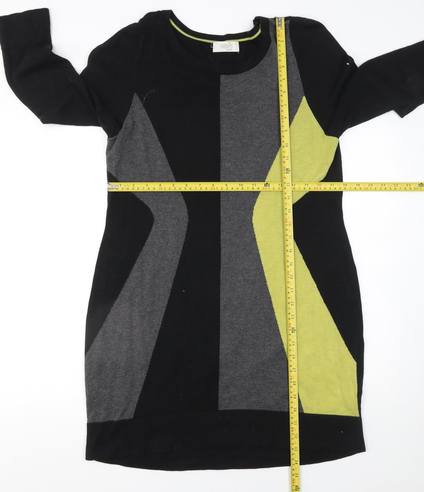 Wallis Petite Womens Black Grey Green Knit Bodycon Dress L