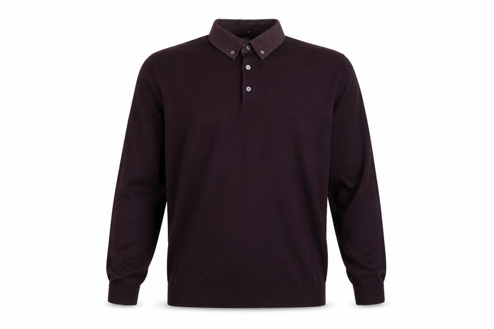 Next Men's Purple Long Sleeve Cotton Blend Polo - Medium