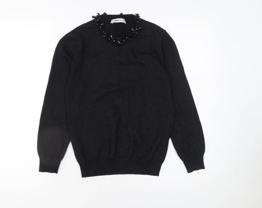 ZARA Women’s Black Beaded Crew Neck Knit Jumper Size S