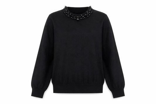Zara Women’s Black Beaded Crew Neck Knit Jumper Size S