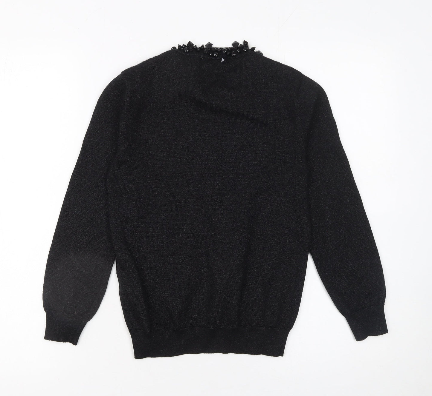 ZARA Women’s Black Beaded Crew Neck Knit Jumper Size S