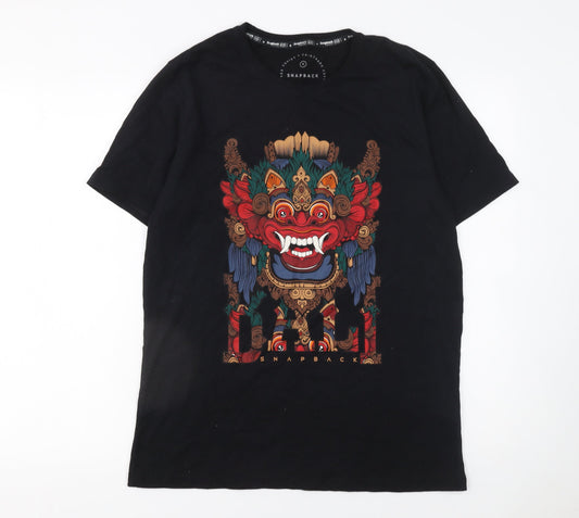 Snapback Unisex Black Tribal Graphic Cotton T-Shirt Medium