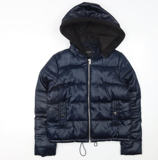 Next Women's Blue Hooded Puffer Jacket Size 8 Regular Fit